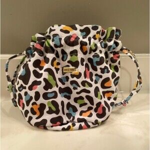 Jane Marie Makeup Organizer Canvas Bag w/ Pull tie in Rainbow Leopard Print